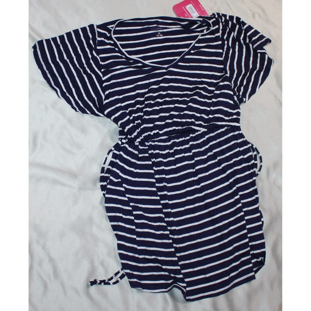 Isabel Maternity Navy Blue & White Striped Flutter Sleeve Maternity Shirt XS